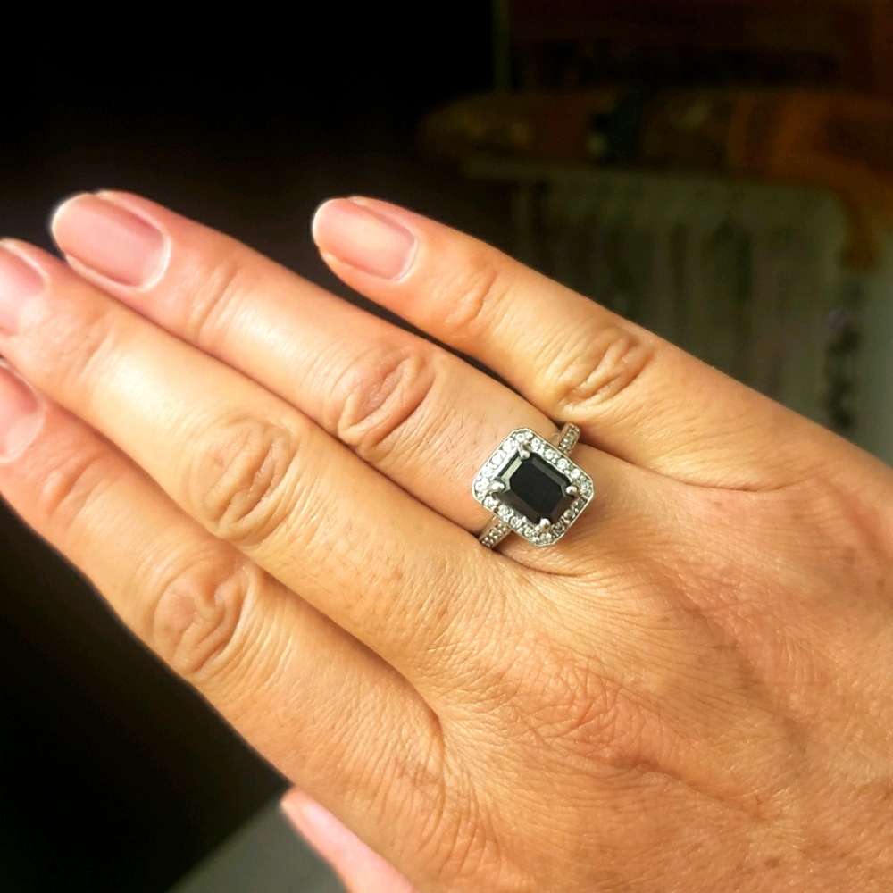 Black Diamond Ring in White Gold